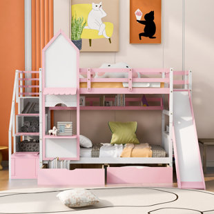 Pink bunk best sale bed with slide